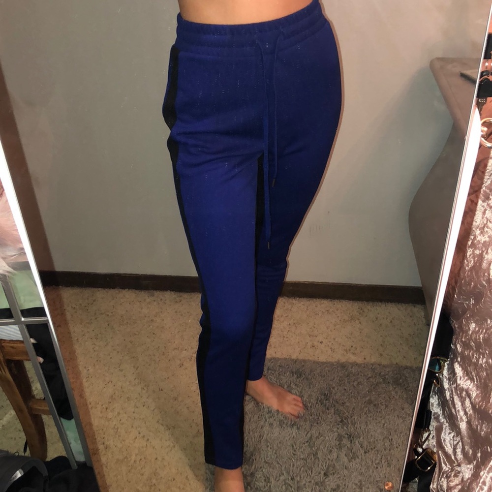 Blue and black sweatpants